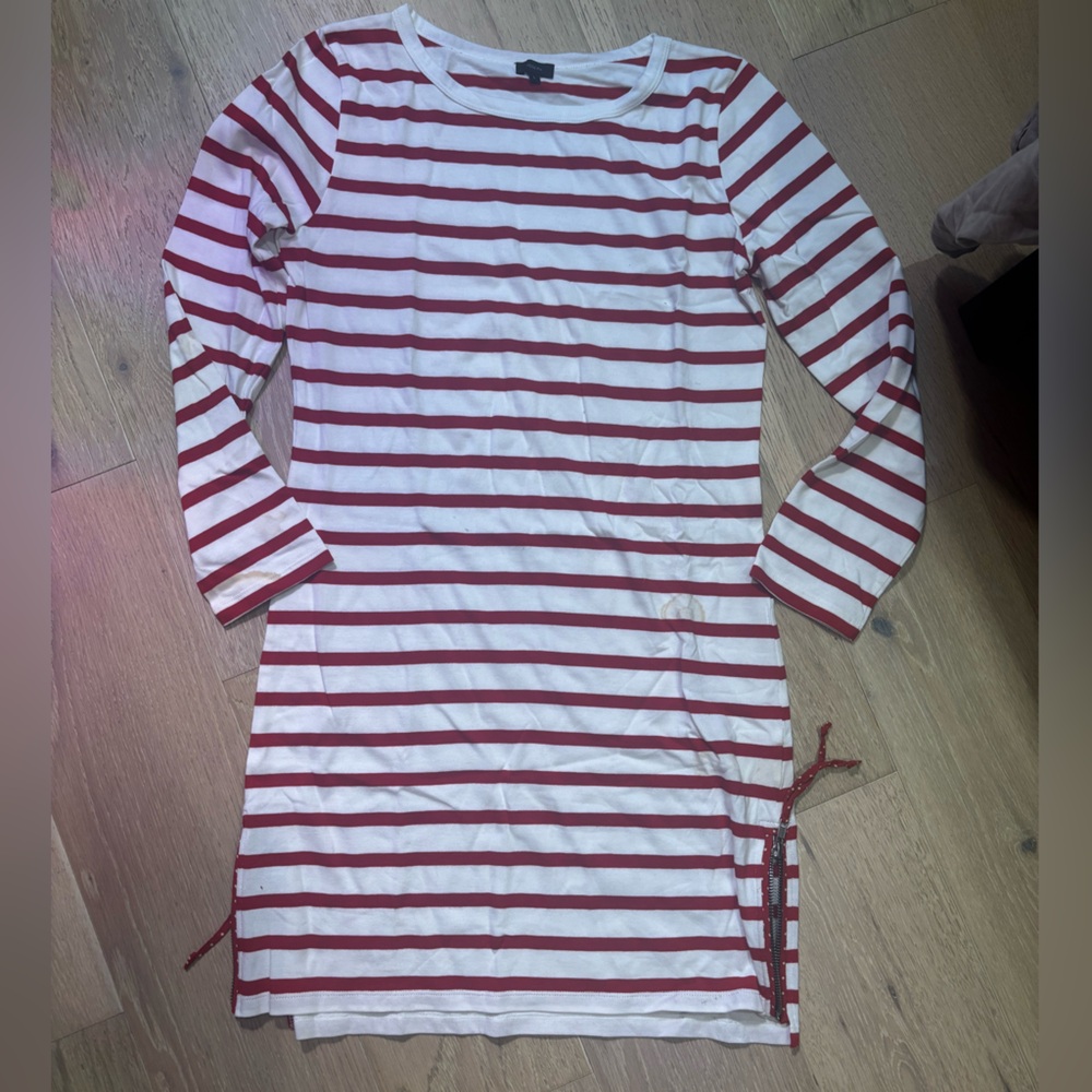 Joseph Red and White Striped Long Sleeve Sweater Dress - 100% Cotton